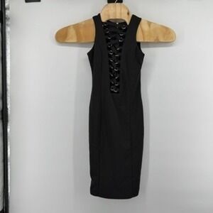 NUDE Black Lace Up Front Sleeveless Bodycon Mini Dress Size S